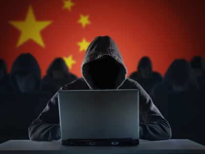 Many chinese hackers in troll farm. Privacy and security concept.