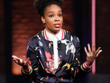 LATE NIGHT WITH SETH MEYERS -- Episode 1068A -- Pictured: Writer, Amber Ruffin, during a s