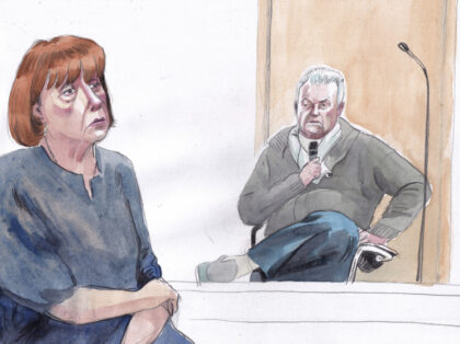 FILE - This courtroom sketch by Valentin Pasquier shows Gisèle Pelicot, left, and her ex-