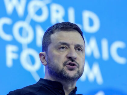 Ukrainian President Volodymyr Zelenskyy speaks at the Annual Meeting of World Economic For