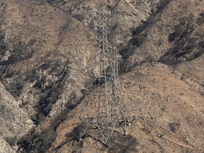 A Southern California Edison Co. electrical transmission tower in Eaton Canyon, which is u