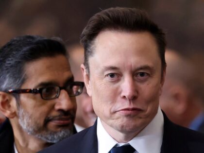 Elon Musk, right, and Google CEO Sundar Pichai arrive before the 60th Presidential Inaugur