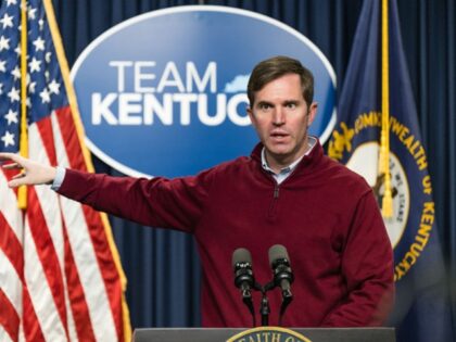 Tariff - Andy Beshear, governor of Kentucky, speaks during a news conference in Frankfort,