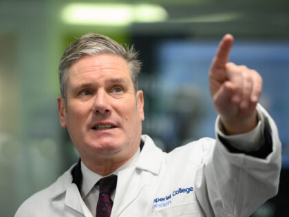 LONDON, ENGLAND - NOVEMBER 07: Labour Party leader Keir Starmer looks at some of the syste