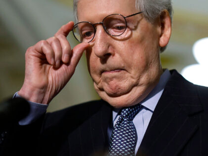 Senate Minority Leader Mitch McConnell (R-KY) talks to reporters following the weekly Sena