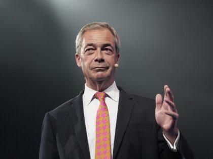 Reform UK leader Nigel Farage speaking during the party's annual conference at the Nationa