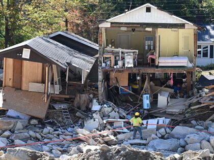 Homes destroyed by Hurricane Helene are seen along the Rocky Broad River on Thursday Octob