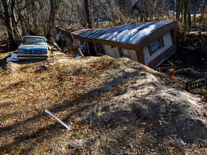 Debris and destruction from Hurricane Helene is seen on December 23, 2024 in Old Fort, Nor