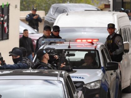 Special police forces escort a van where allegedly is transported former Honduran Joint Ch