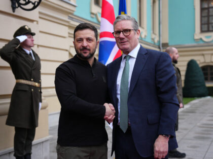 Prime Minister Sir Keir Starmer and Ukrainian President Volodymyr Zelensky arrive for thei