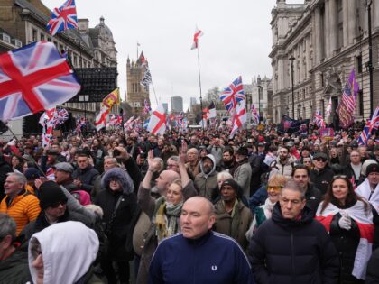 Tommy Robinson supporters during a protest in central London. Robinson, whose real name St