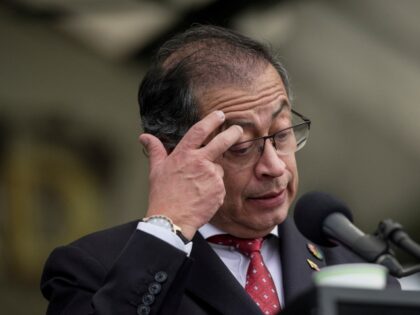 Colombian President Gustavo Petro speaks during a swearing-in ceremony for new commander o