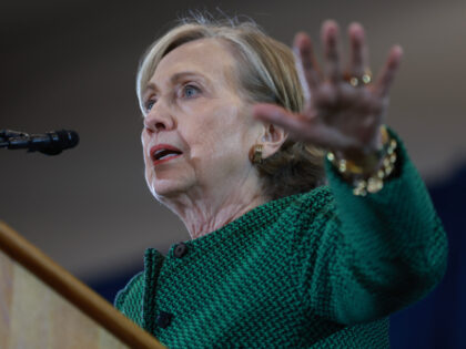 Former Secretary of State Hillary Clinton speaks during a get out the vote event for Vice