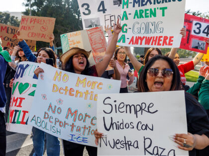 SANTA ANA, CA- FEBRUARY 3, 2025: Demonstrators block parts of Santa Ana Boulevard to prote