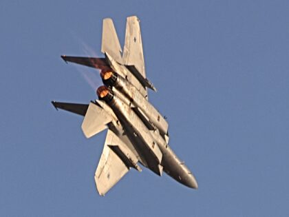 A F-15 fighter jet takes part in an aerial display during the graduation ceremony of Israe