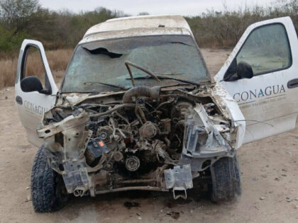 Truck from Mexico's National Water Commision that went over a cartel landmine. (Breit