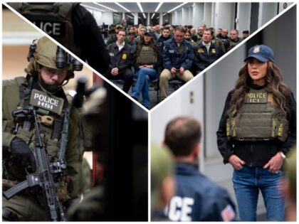 DHS Secretary Kristi Noem with ICE and other federal agents in New York enforcement action