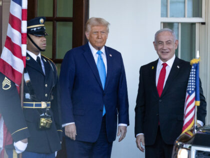 U.S. President Donald Trump welcomes Israeli Prime Minister Benjamin Netanyahu at the the