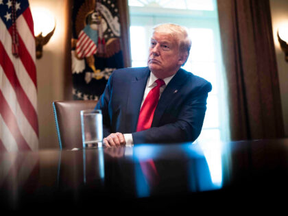 WASHINGTON, DC - APRIL 03: U.S. President Donald Trump listens during a roundtable meeting