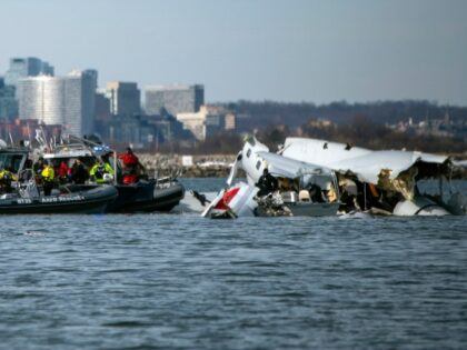 In this image provided by the U.S. Coast Guard, wreckage is seen in the Potomac River near