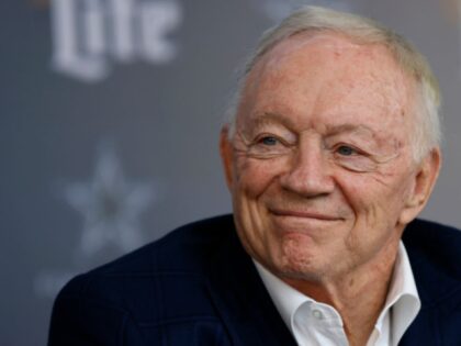 FRISCO, TEXAS - JANUARY 27: Dallas Cowboys team owner Jerry Jones looks on as Brian Schott