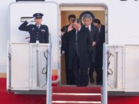 Japan's Prime Minister Shigeru Ishiba salutes as he arrives at Joint Base Andrews, Md