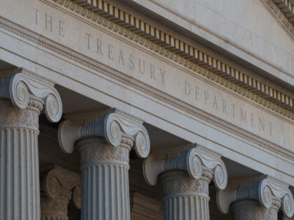 WASHINGTON, D.C. - JANUARY 03: The front of the U.S. Treasury Building on January 3, 2024