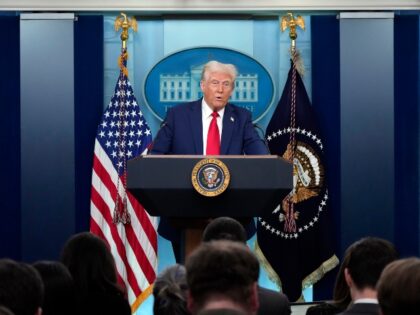 President Donald Trump speaks in the James Brady Press Briefing Room at the White House, T