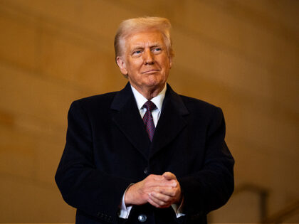 US President Donald Trump waits to speak in Emancipation Hall during inauguration ceremoni