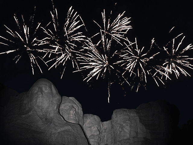 Fireworks explode above the Mount Rushmore National Monument during an Independence Day event attended by the US president in Keystone, South Dakota, July 3, 2020. (Photo by SAUL LOEB / AFP) (Photo by SAUL LOEB/AFP via Getty Images)