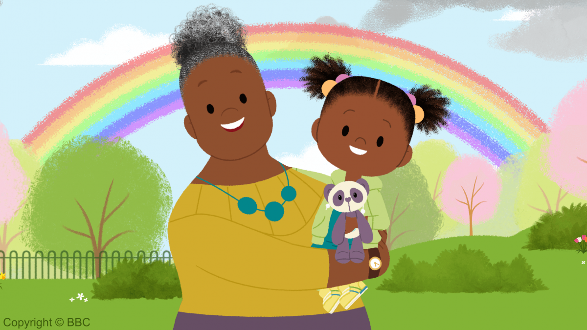 Jo Jo and Gran Gran seeing a rainbow