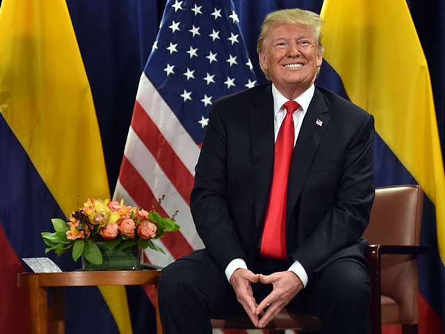 President Iván Duque (L) of Colombia meets with US President Donald Trump at the United N